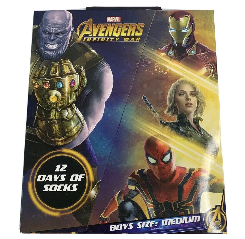 Marvel Kids Socks Avengers Infinity War 12 Days Christmas 12pk Size M 9-2.5